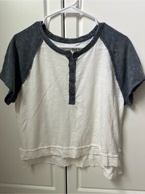 SO White Body with Charcoal Raglan Henley Tee